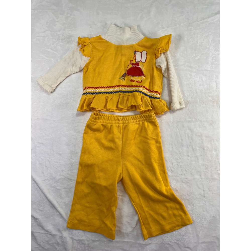 Carters‎ Vintage Sunbonnet Sue Pant Set 12-18M Yellow Ruffle Ric Rac Kids